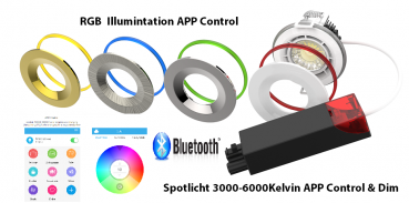 NL-CF10-68IL-RGB (240V/AC)  LED Einbaustrahler mit umschaltbarer Lichtfarbe & Effektlicht RGB "Bluetooth-APP-Control"